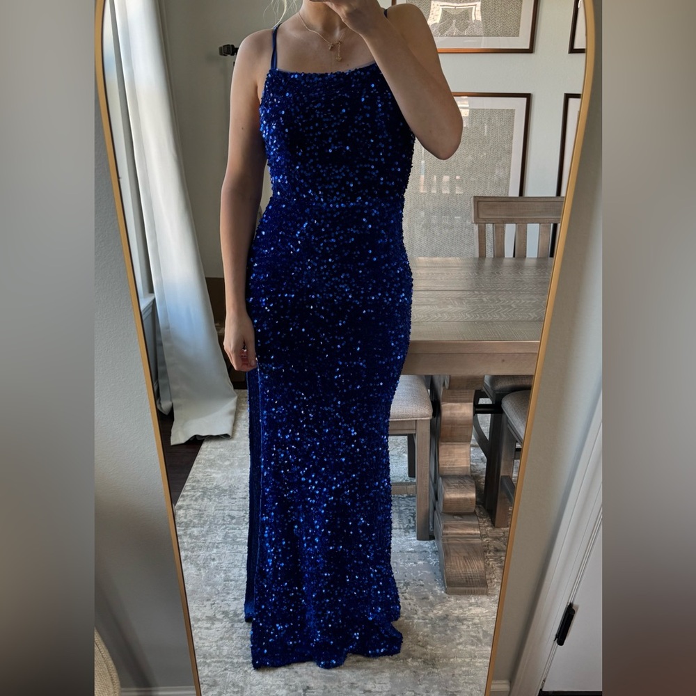 Banjul Elegant Blue Sequin Evening Gown Mardi Gras Ball - Picture 14 of 16